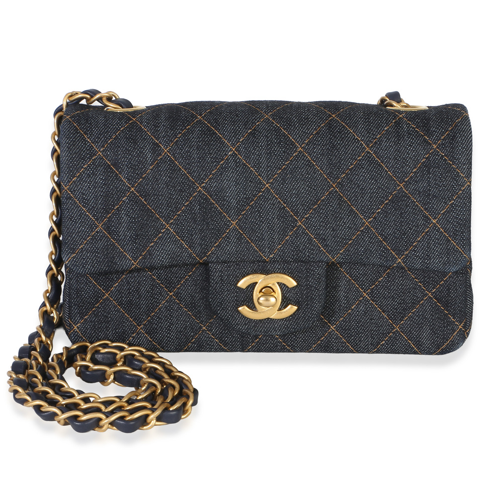 Chanel Dark Blue Quilted Denim Mini Rectangular Flap Bag